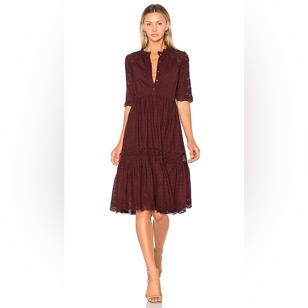 Ulla Johnson Martha Dress In Bordeaux size 2 100% cotton lace eyelet fall